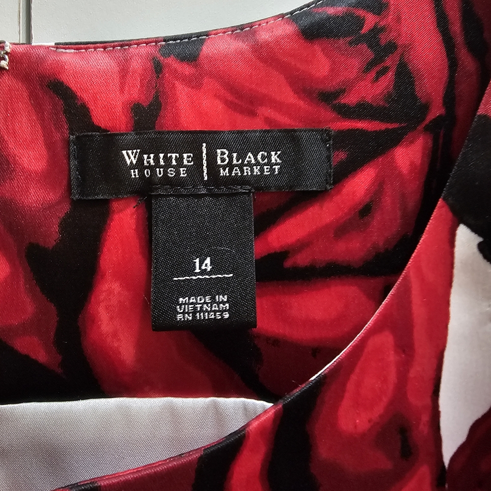 White House Black Market Red and Black Rose Midi Dress - Picture 3 of 5